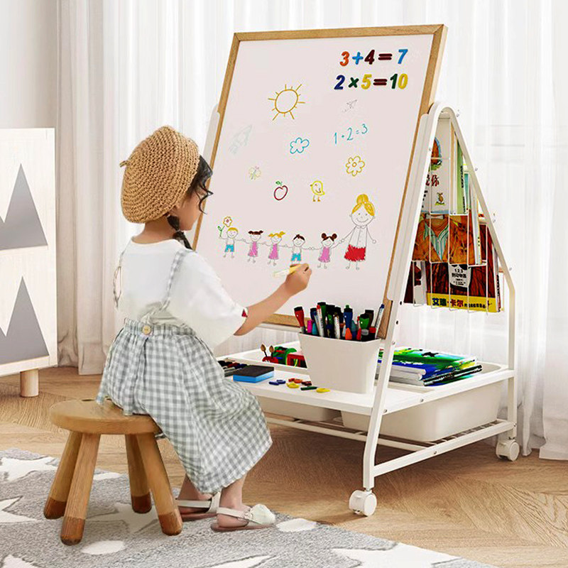 儿童画板多功能写字板家用手写板磁性画画板黑白双面升降移动书架