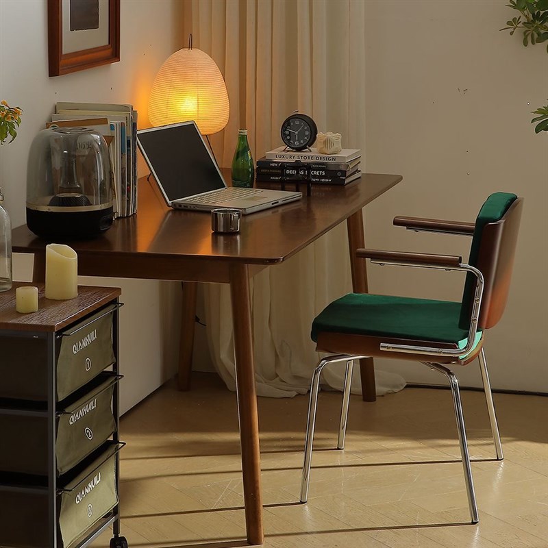 复中古实木餐椅单人靠背休闲家用沙发扶手设计书房桌电脑办公