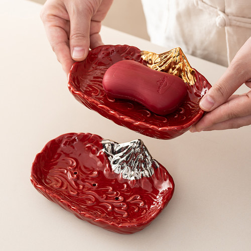 唐呈结婚香皂盒红色陶瓷沥水婚房一对速干陪嫁肥皂盒婚庆用品大全