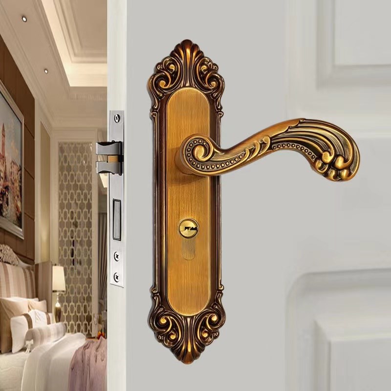 永佳福欧式黄古铜静音锁具锌合金家用室内实木门磁吸家用门把手