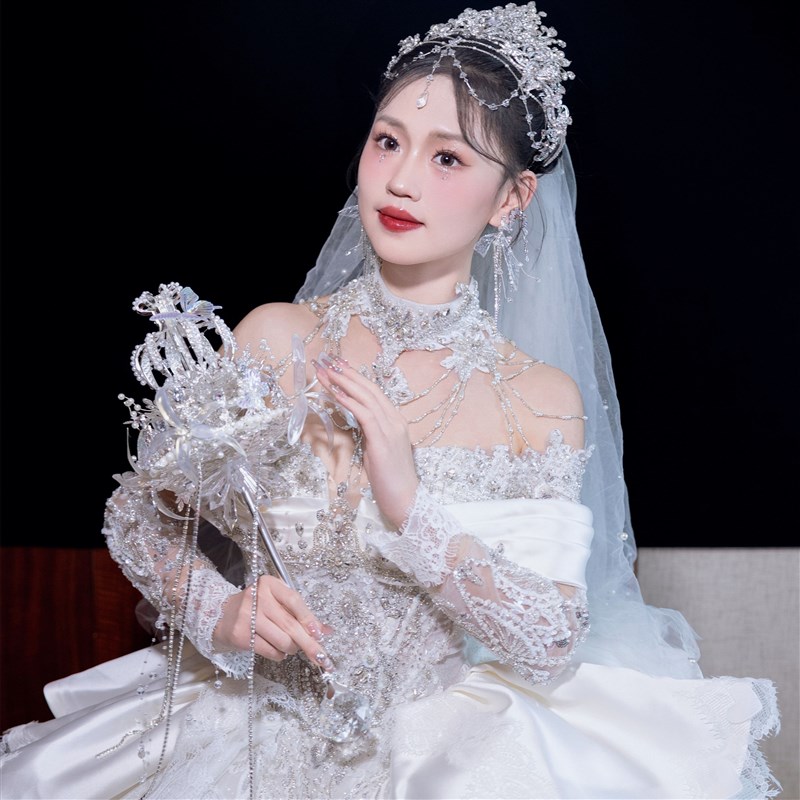 权杖手捧花婚礼新娘高级diy材料水晶公主重工婚纱成品新婚礼盒