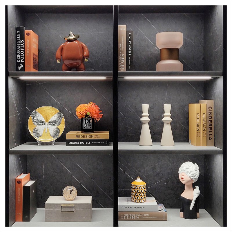 样板房客厅书柜软装饰品摆件创意家居工艺品仿真花浅盘组合ZH2586