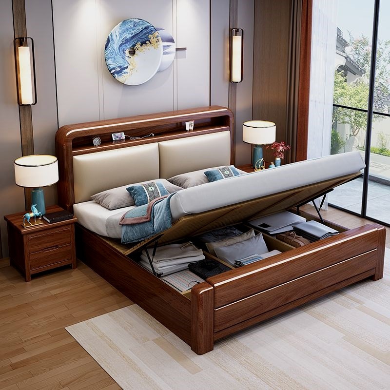 金丝胡桃木实木床现代简约主卧1.8x2米人大床1.5米软靠婚床