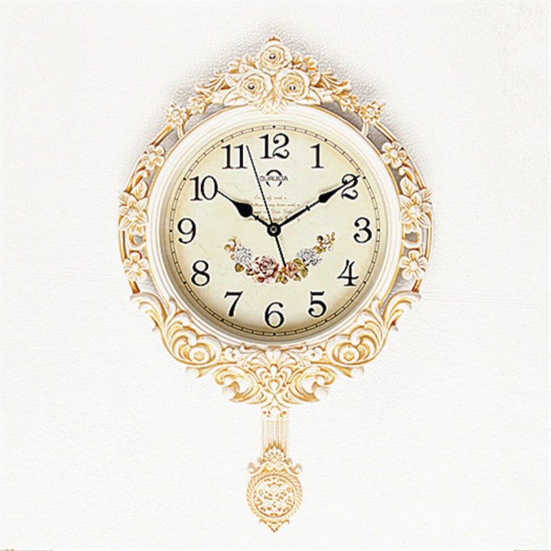 大号静音钟表欧式挂钟客厅复古玫瑰石英钟家用创意田园摇摆时钟表