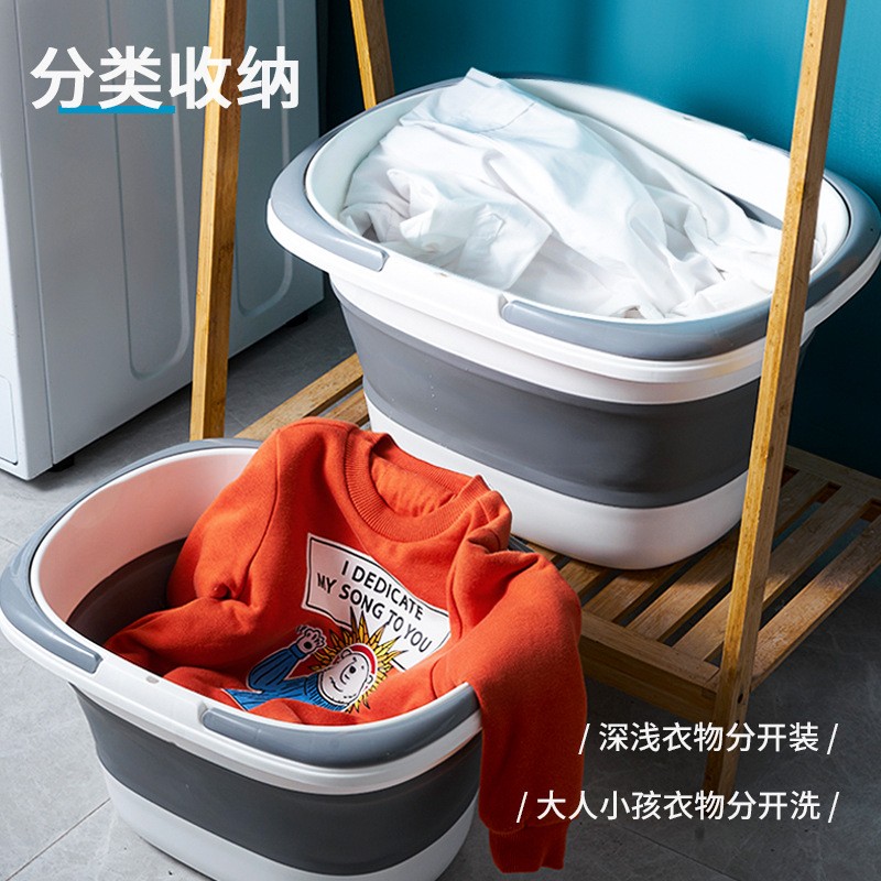 折叠水桶加厚塑料便携式长方形拖布桶家用伸缩手提桶大容量洗衣盆