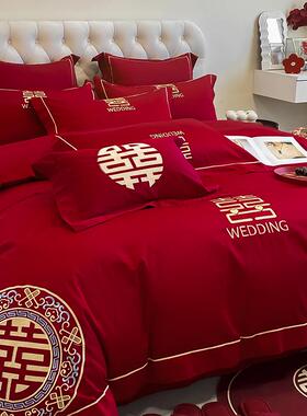 新中式F78ST6TJ庆四件红色结婚被套床单新套婚婚被喜婚房陪嫁床上