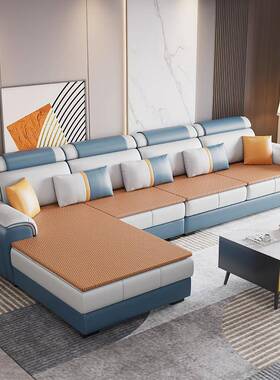 简约现代厅大小户型冬夏两用发客组合科技布沙发乳胶布艺93189沙