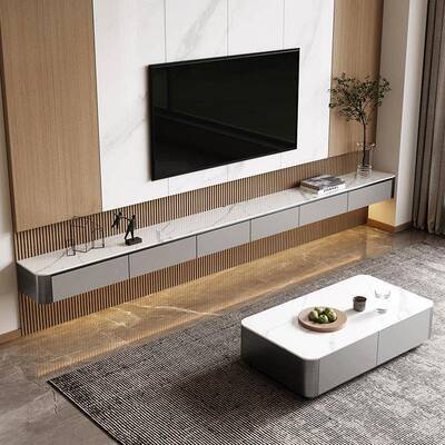 悬电柜几组合简茶约现空代42158岩板悬挂式客厅小户型悬浮浮空视