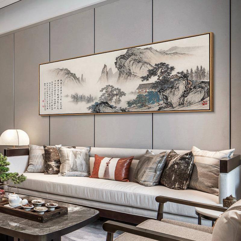 新中式BFJ厅装画中国风水墨水画客背景壁画办山公室挂饰画床头画