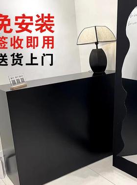 简约现代哑光理发店烤漆黑色服装店吧台 前台接待台柜台收银台