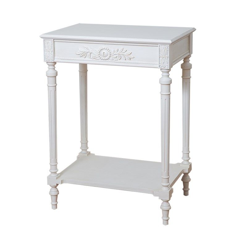 GZ03 法式乡村田园白色雕花床头柜边柜客厅沙发边几方几休闲桌