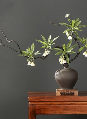 侘寂风中式陶瓷花瓶摆件枯藤假花客厅玄关酒店装饰品餐桌仿真花盆