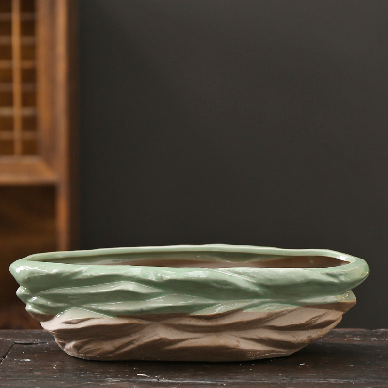 盆景盆栽花盆大口径大号陶瓷创意个性榕树迎客松悬崖桩粗陶透气盆