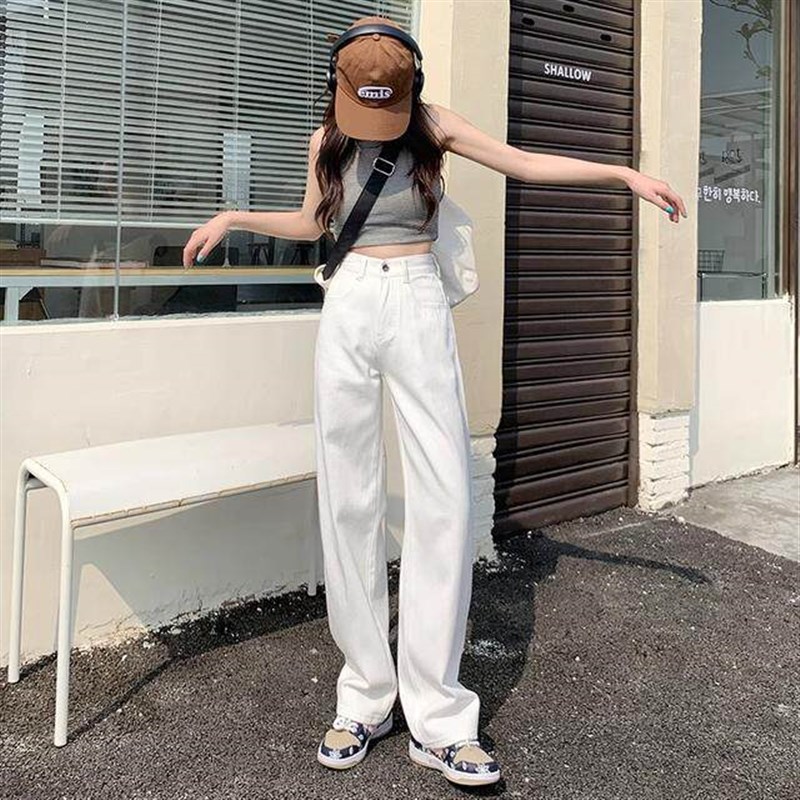 【木木夕】春夏白色直筒牛仔裤小个子高腰显瘦宽松垂感拖地阔腿裤