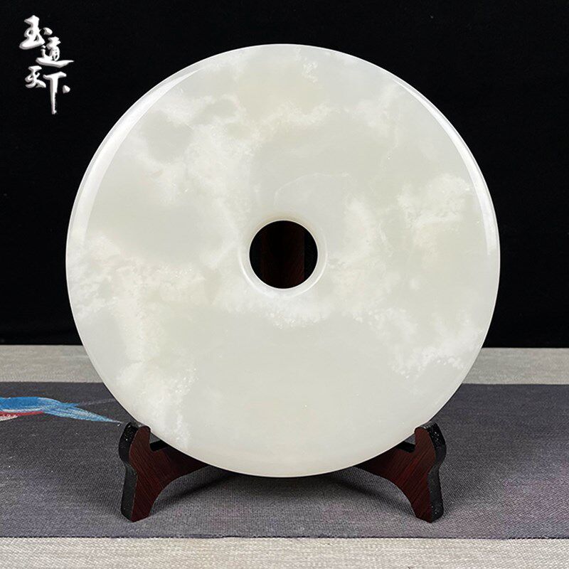 玉石平安扣摆件家居客厅酒柜玄关和氏璧乔迁摆饰装饰雕刻玉壁摆设