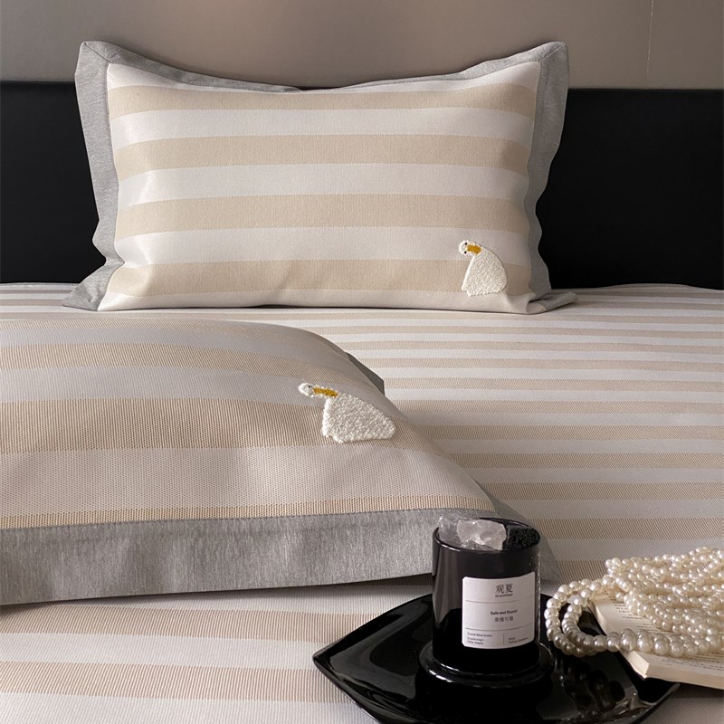 A类毛巾绣小鸭子冰丝席床笠款三件套可水洗少女心1.5m1.8米空调席