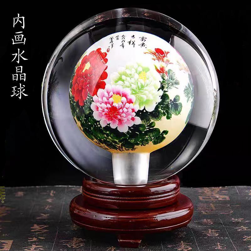 衡水内画水晶球纯手工绘制摆件办公室装饰收银台饭店公司开业礼品
