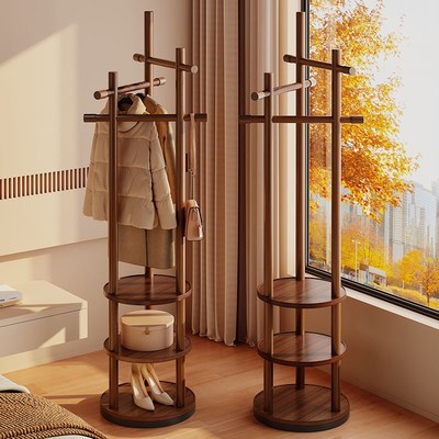 实木旋转衣帽架落地挂衣架卧室家用旋转展示架白色晾衣架