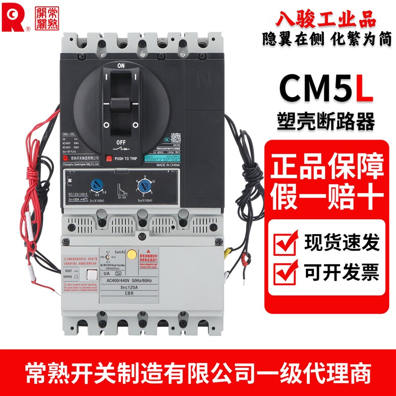 常熟开关CM5L带剩余电流保护塑壳断路器125A250A400A630A漏电开关
