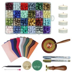 欧彩火漆蜡粒套装24格子混色珠光烛熔炉等火漆印章腊粒工具一整套