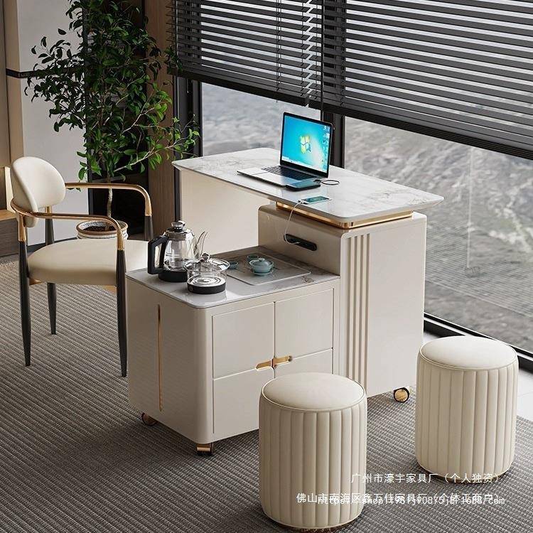 现代简约旋转岩板移动茶车家用客厅小茶桌茶台组合自动上水一体式