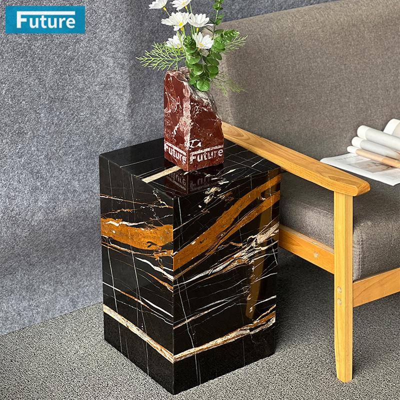 简约轻奢黑色天然大理石角几现代茶几沙发边柜边几方几边桌咖啡桌
