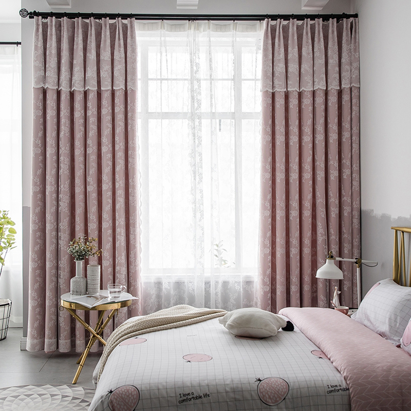 韩式田园浪漫 布+纱粉色蓝色绿色定制卧室遮光公主女儿房窗帘成品