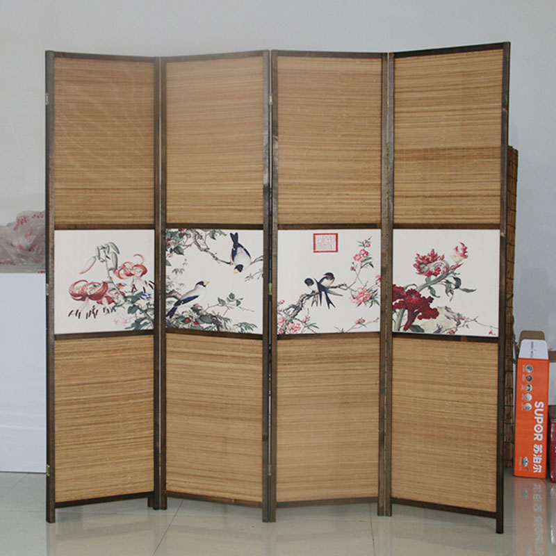 碳化木丝竹喷绘屏风隔断客厅玄关门折叠移动餐厅酒店屏风卧室遮挡
