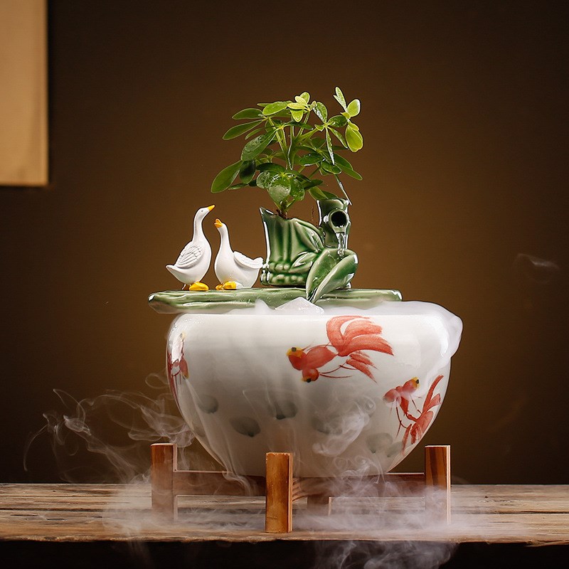 创意招财流水摆件倒流香办公室桌面客厅室内加湿鱼缸摆设开业礼品