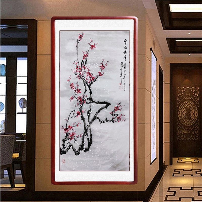 国画梅花实木装裱纯手绘真迹客厅装饰画写意花鸟画定制卧室水墨画