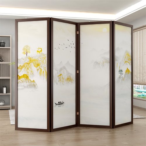 日照金山 屏风实木隔断进门遮挡玄关客厅简约现代办公室折叠移动