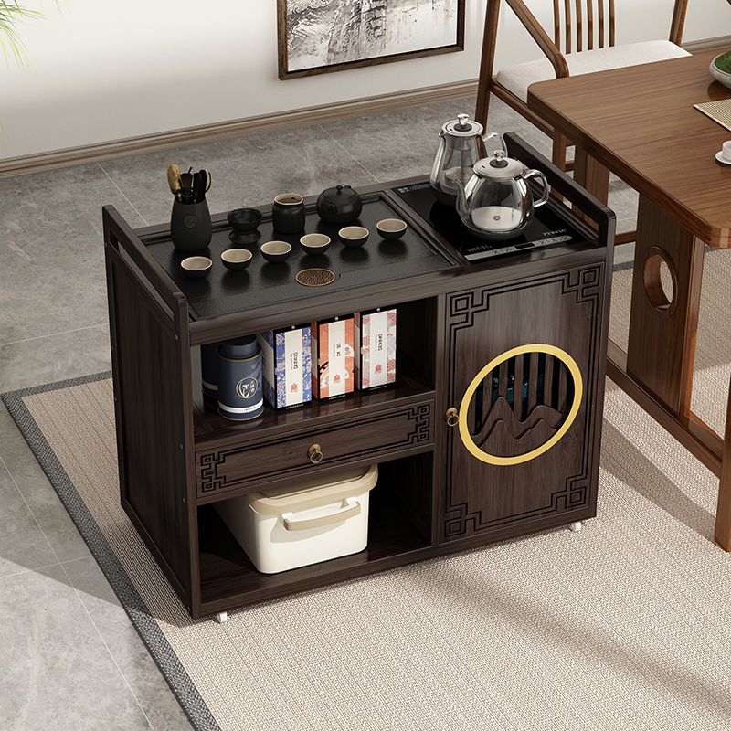 移动茶台家用小茶车阳台实木带轮茶桌功夫茶几茶水柜茶具烧水一体
