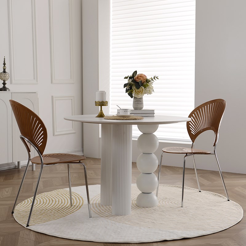 奶油风圆形岩板餐桌意式现代简约客厅家用小户型圆形饭桌洽谈桌子