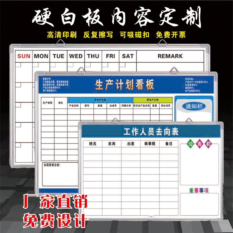 定制挂式可擦磁性硬白板业绩榜车间生产管理看板月计划人员去向表