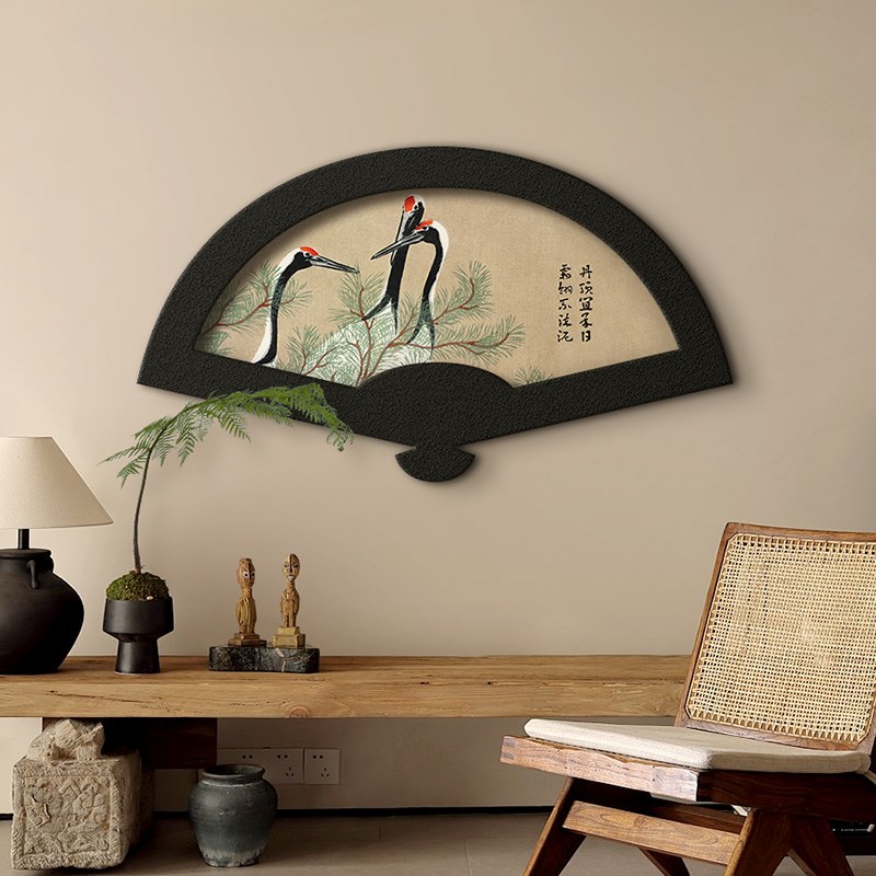 法式复古扇形客厅装饰画餐厅入户玄关柜卧室床头挂画竹子茶室壁画
