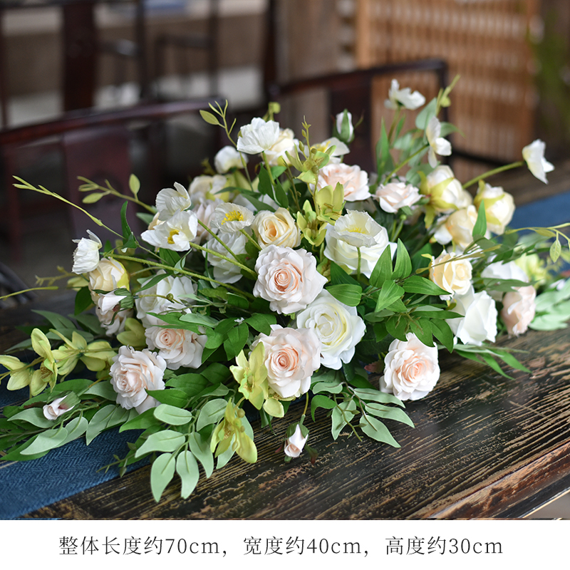 高端会议桌花仿真花长桌摆花办公室商务用花酒店餐厅装饰绢花花艺