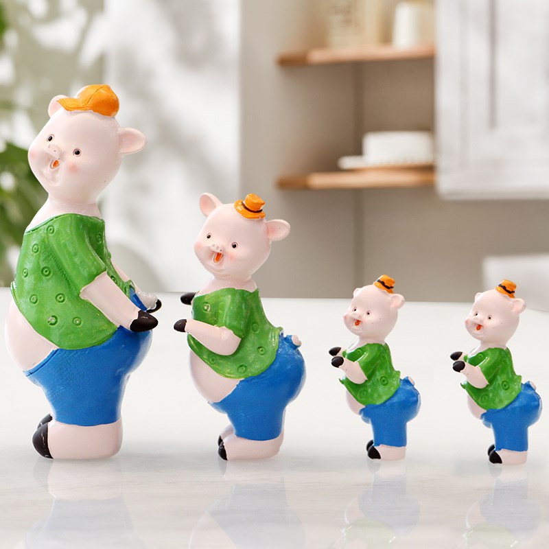 可爱小猪摆件家居装饰树脂工艺品客厅酒柜电视柜简约现代三口之家