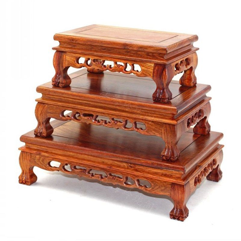 花梨木虎脚正长方形实木雕底座 花瓶摆件工艺品盆景石头红木底托