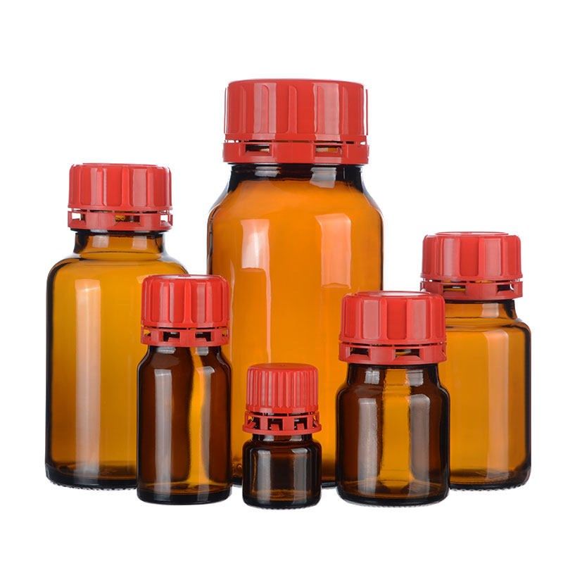 自锁盖试剂瓶防盗盖取样瓶 棕色深色避光玻璃样品瓶储存瓶广口瓶