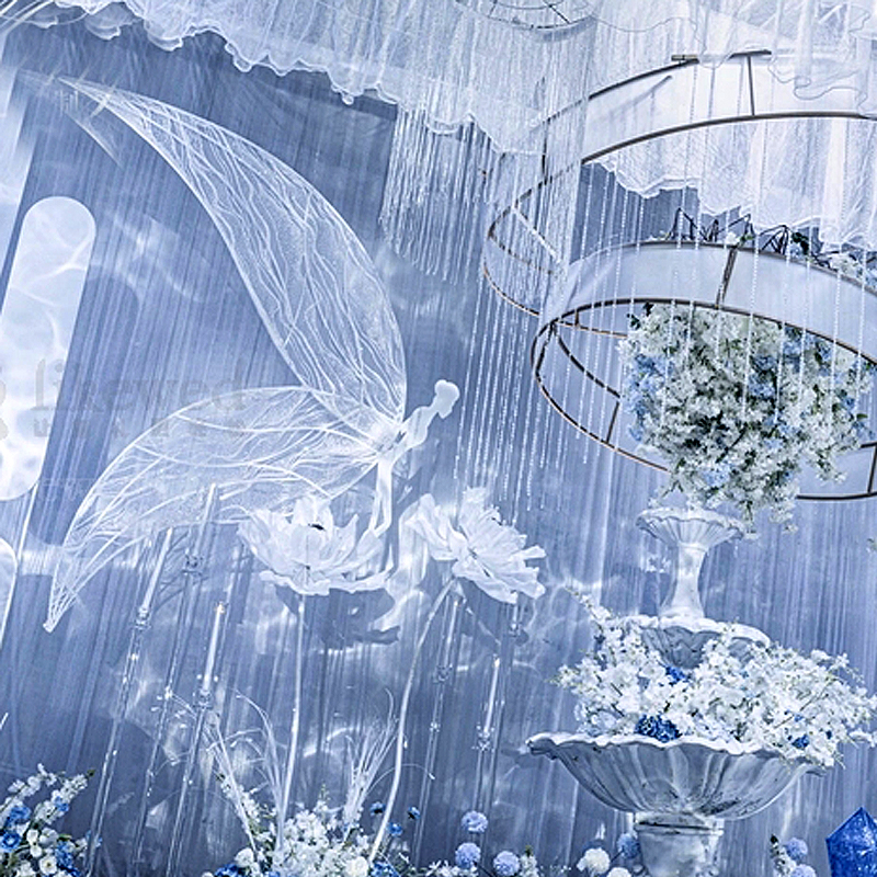 婚庆道具新款路引铁艺精灵网纱蝴蝶翅膀舞台吊顶摆件橱窗装饰布置
