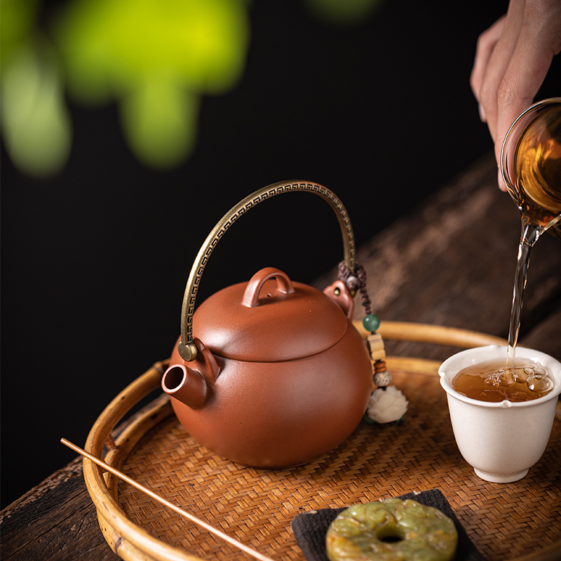 原矿紫砂壶圆器提梁壶复古简约泡茶壶功夫茶具过滤大容量茶壶单壶
