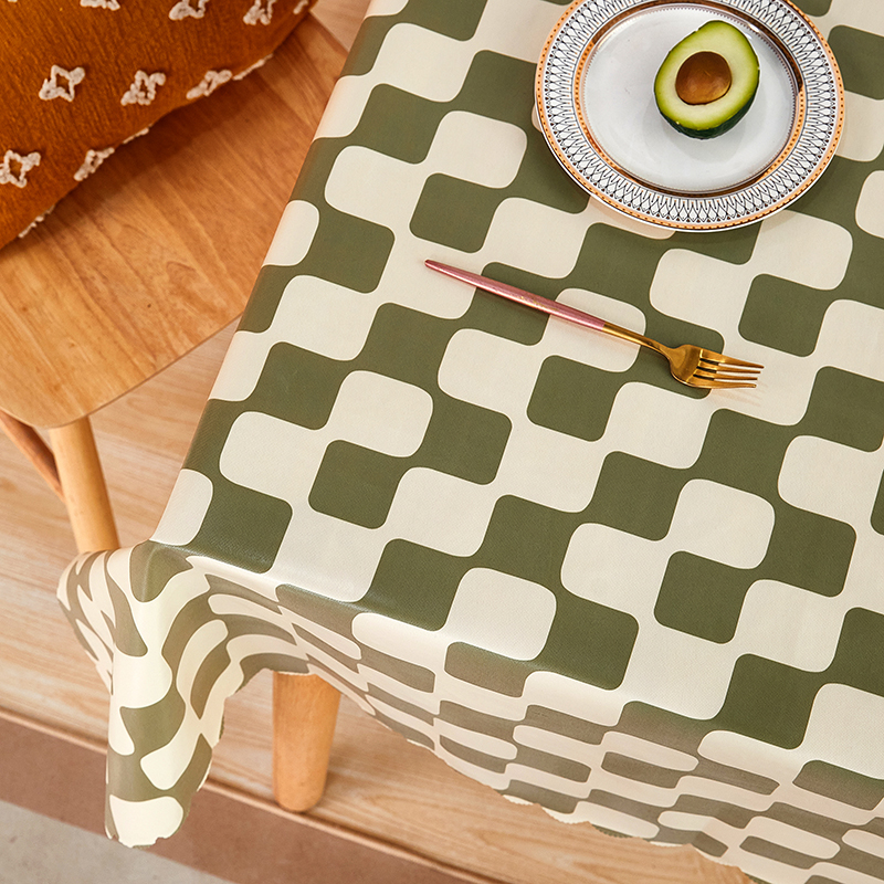 棋盘格桌布布艺TPU长方形餐桌垫简约桌面防尘盖布防水防油茶几垫
