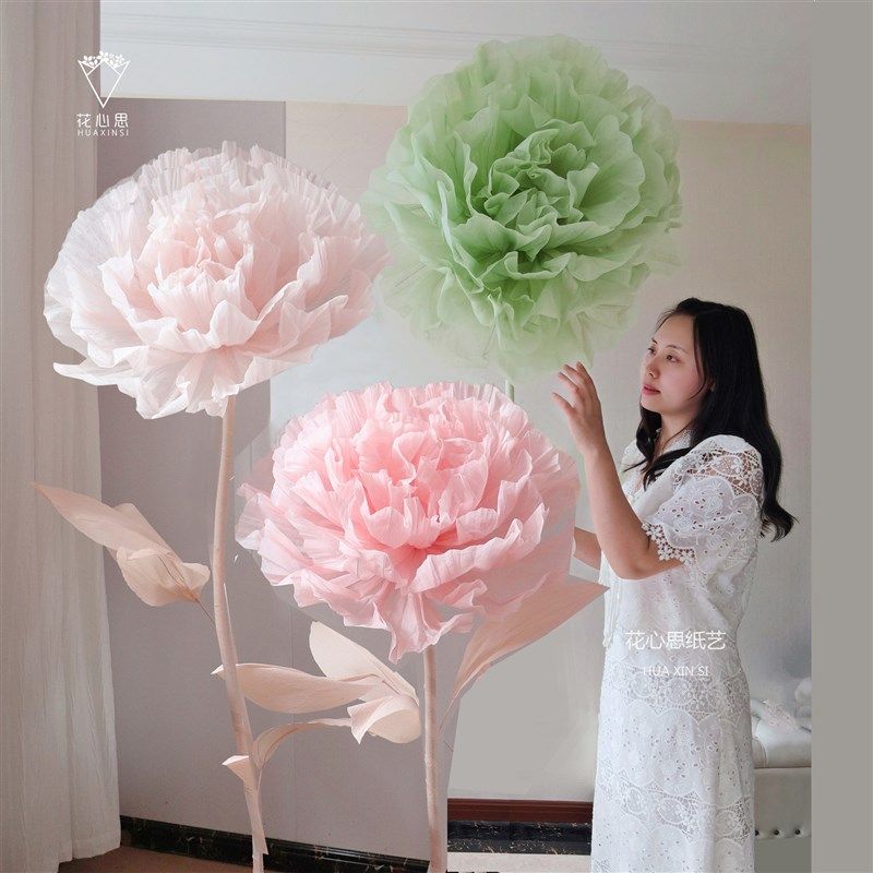 成品大型花牡丹花牛奶棉DIY美陈商场橱窗婚礼皱纹纸艺手工花定制