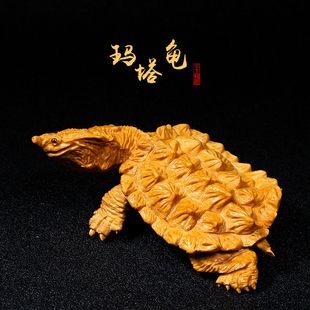 乐清黄杨木雕刻玛塔龟枯叶龟摆件文玩手把件男实木家居工艺品动物