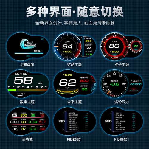 车载显示屏汽车改装obd液晶多功能仪表便携高清hud抬头显示器F9