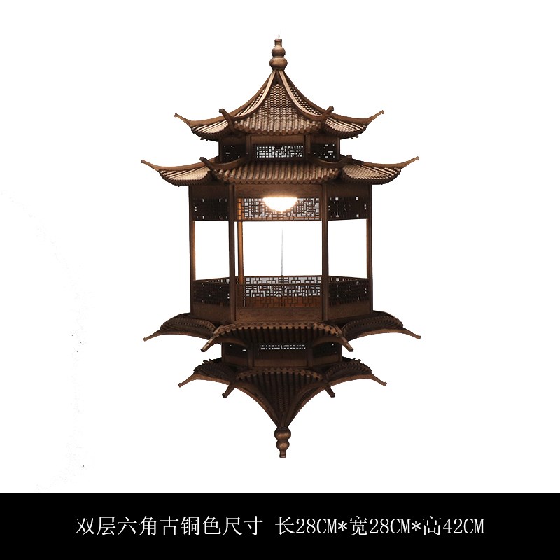 新中式创意古建筑吊饰灯镜像木雕木质禅意装饰酒店民宿装修品挂件