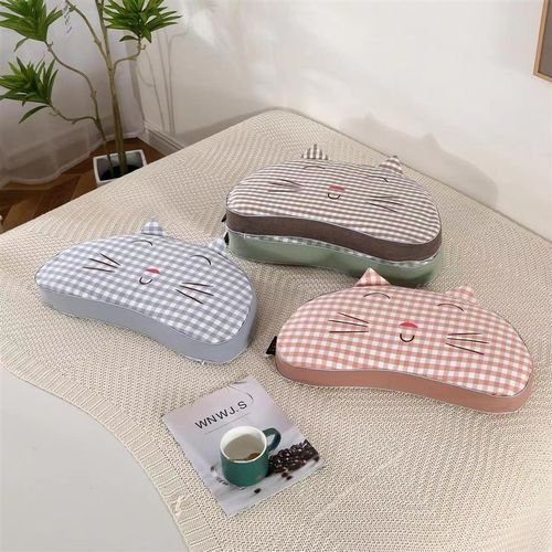 老粗布荞麦壳枕头u型U型枕午休枕头保护颈椎枕可爱小猫沙发抱枕