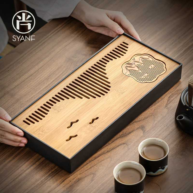 小茶盘一人用家用茶托盘办公室竹制干泡台长方形沥水茶海茶台小型