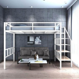 小户型高架床复式上铺悬空床上床下沙发阁楼双层多功能铁艺省空间
