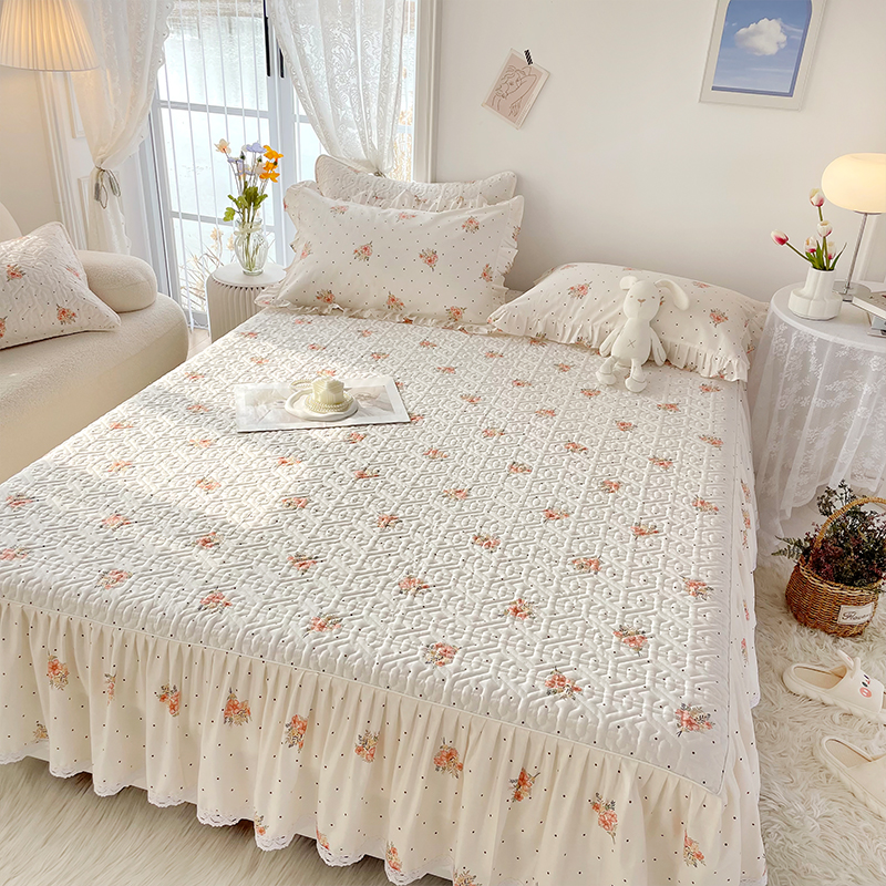 床笠床裙二合一2023新款全棉夹棉床罩带裙边花边床单防尘床套